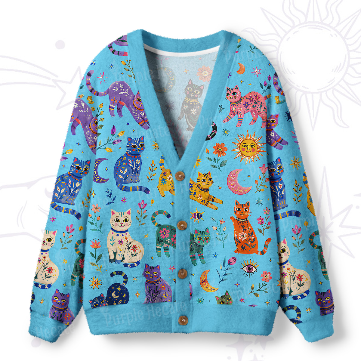 Purplehecate Rainbow Magic Cats Ugly Cardigan Sweaters