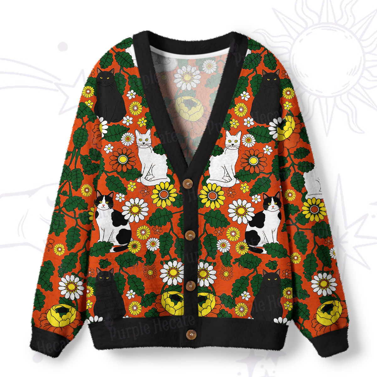 Purplehecate Daisy Cat  Garden Ugly Cardigan Sweaters