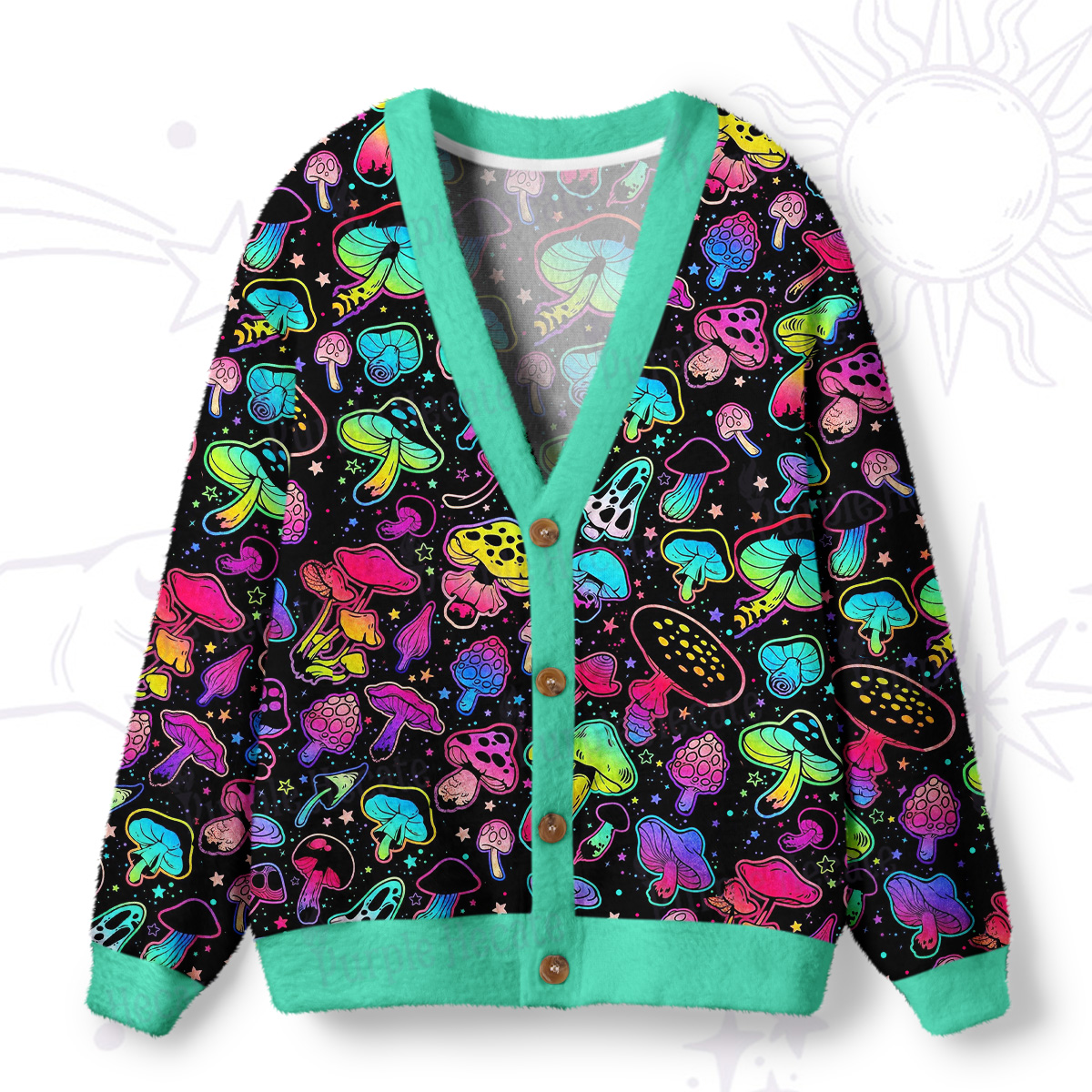 Purplehecate Psychedelic Mushroom Rave Ugly Cardigan Sweaters