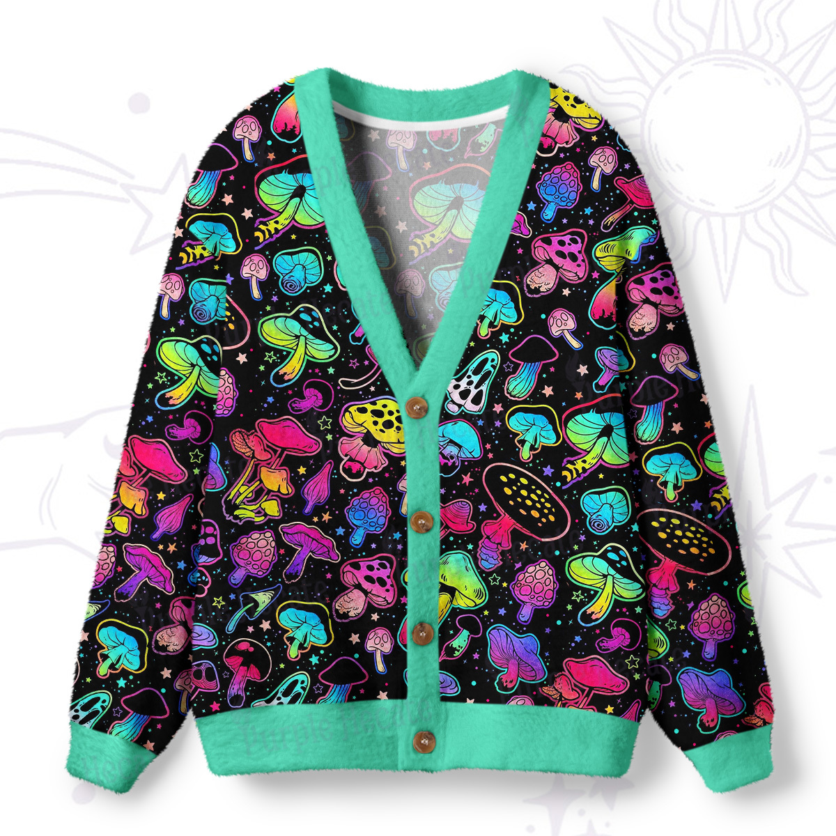 Purplehecate Psychedelic Mushroom Rave Ugly Cardigan Sweaters