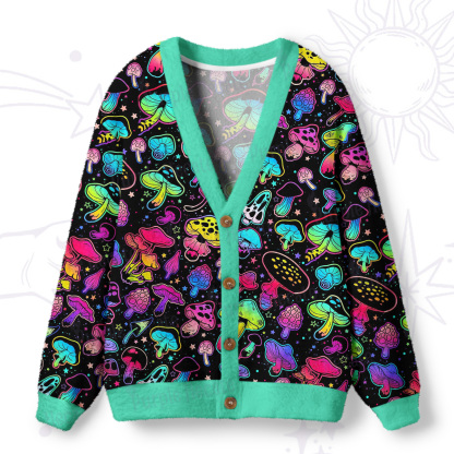 Purplehecate Psychedelic Mushroom Rave Ugly Cardigan Sweaters