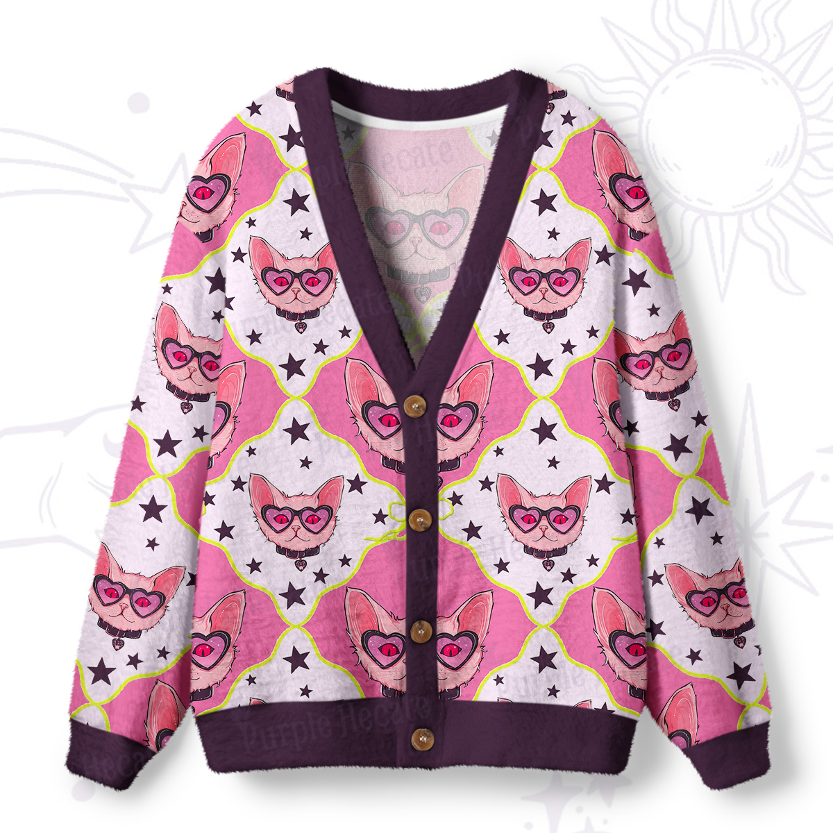 Purplehecate Slightly Wicked Cat Ugly Cardigan Sweaters
