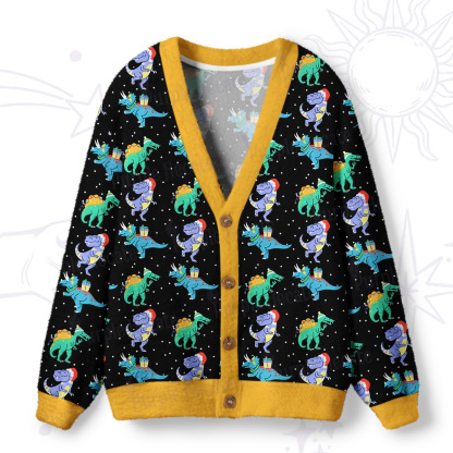 Purplehecate Funny Christmas Dinosaurs Ugly Cardigan Sweaters