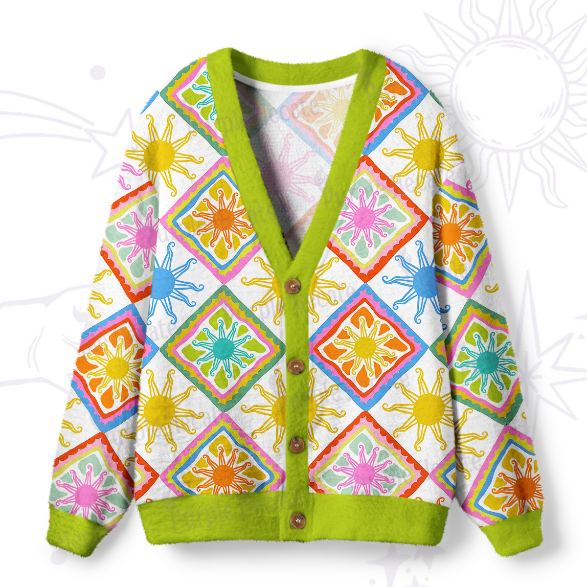 Purplehecate Colorful Sunshine Patchwork Ugly Cardigan Sweaters
