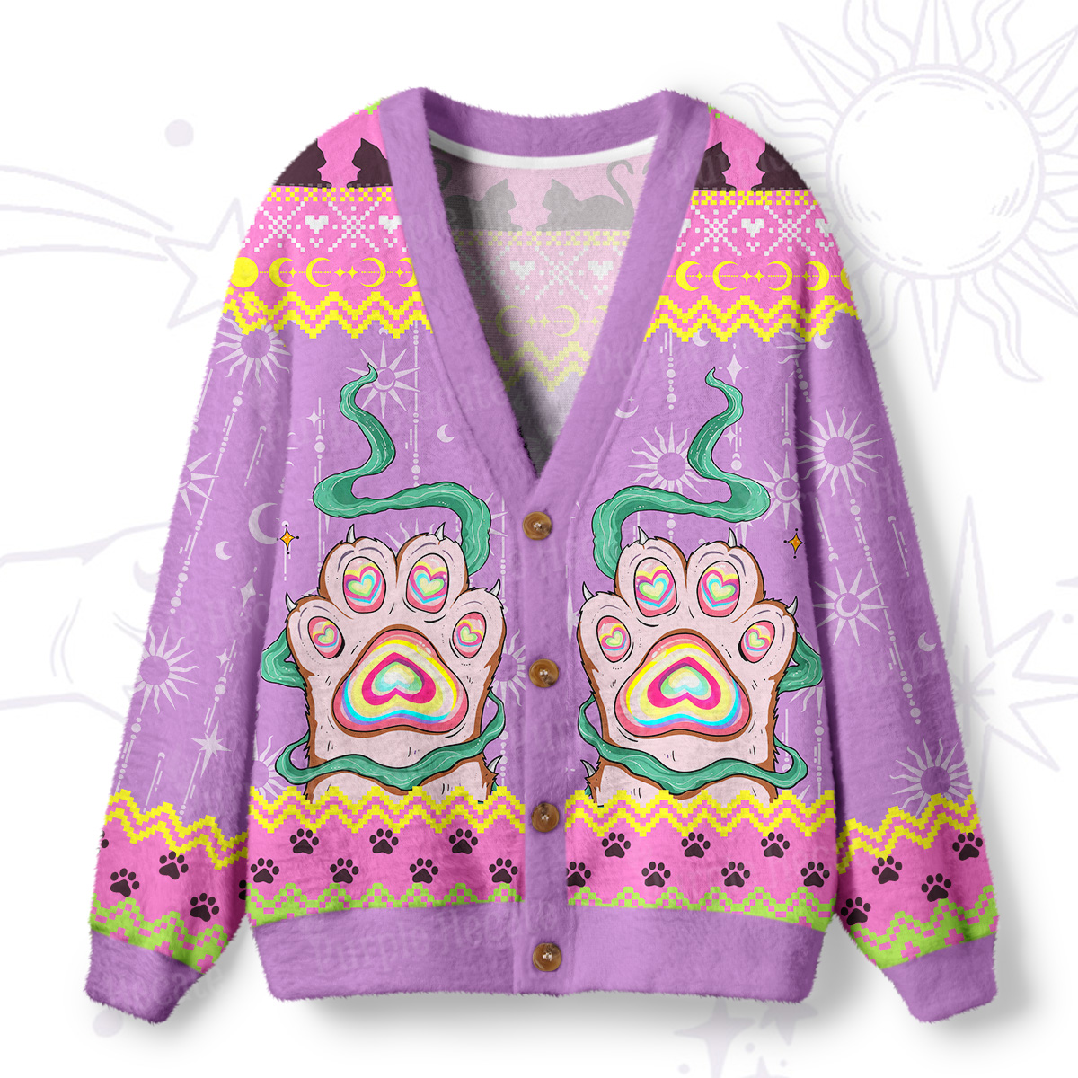 Purplehecate Pastel Cat Paw Magic Ugly Cardigan Sweaters