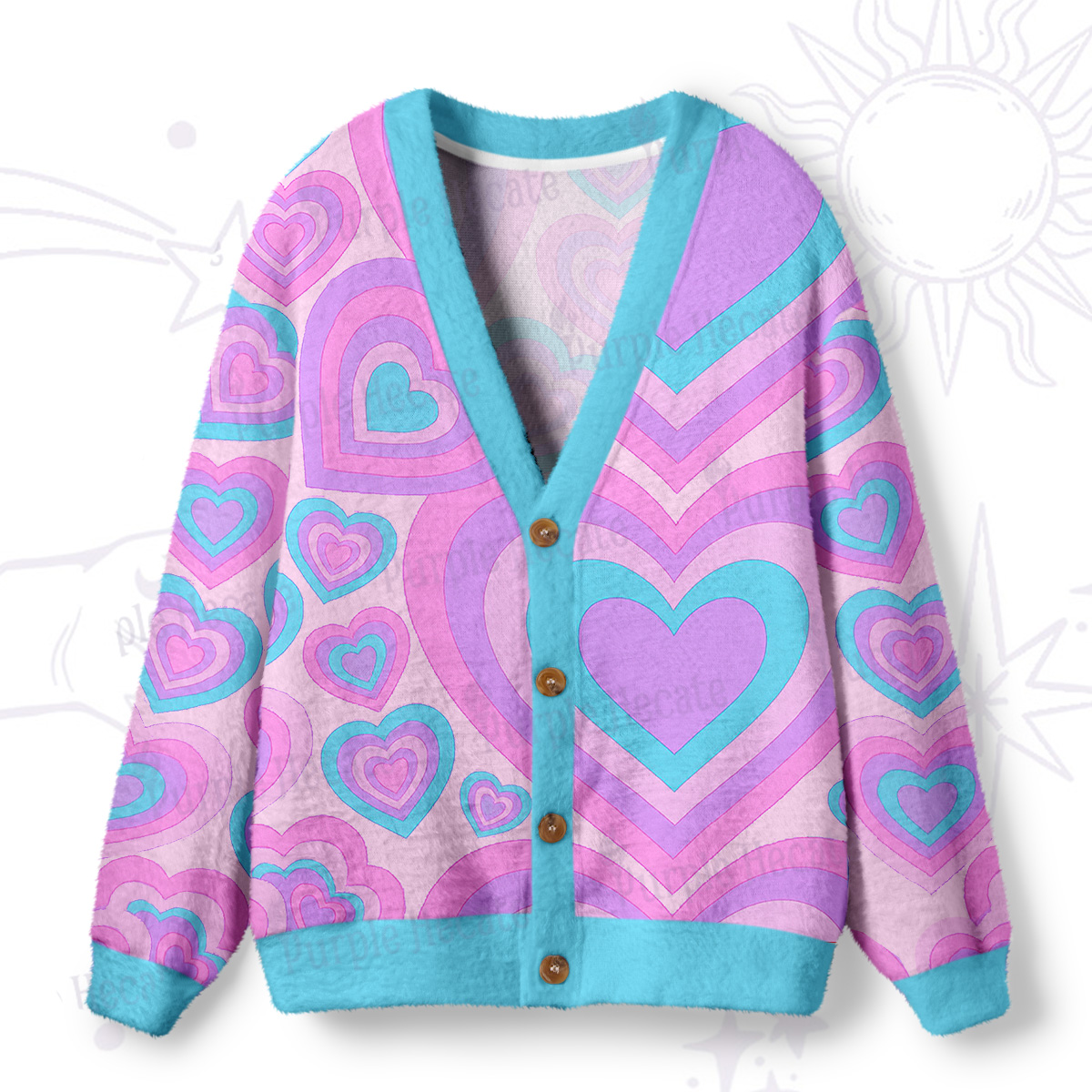 Purplehecate Soft Pastel Love Waves Ugly Cardigan Sweaters