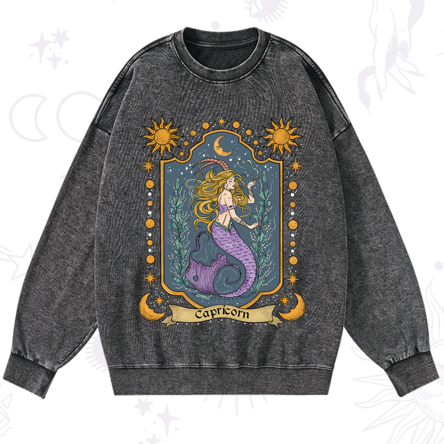 Magic Purplehecate Capricorn Zodiac Washed Sweatshirt