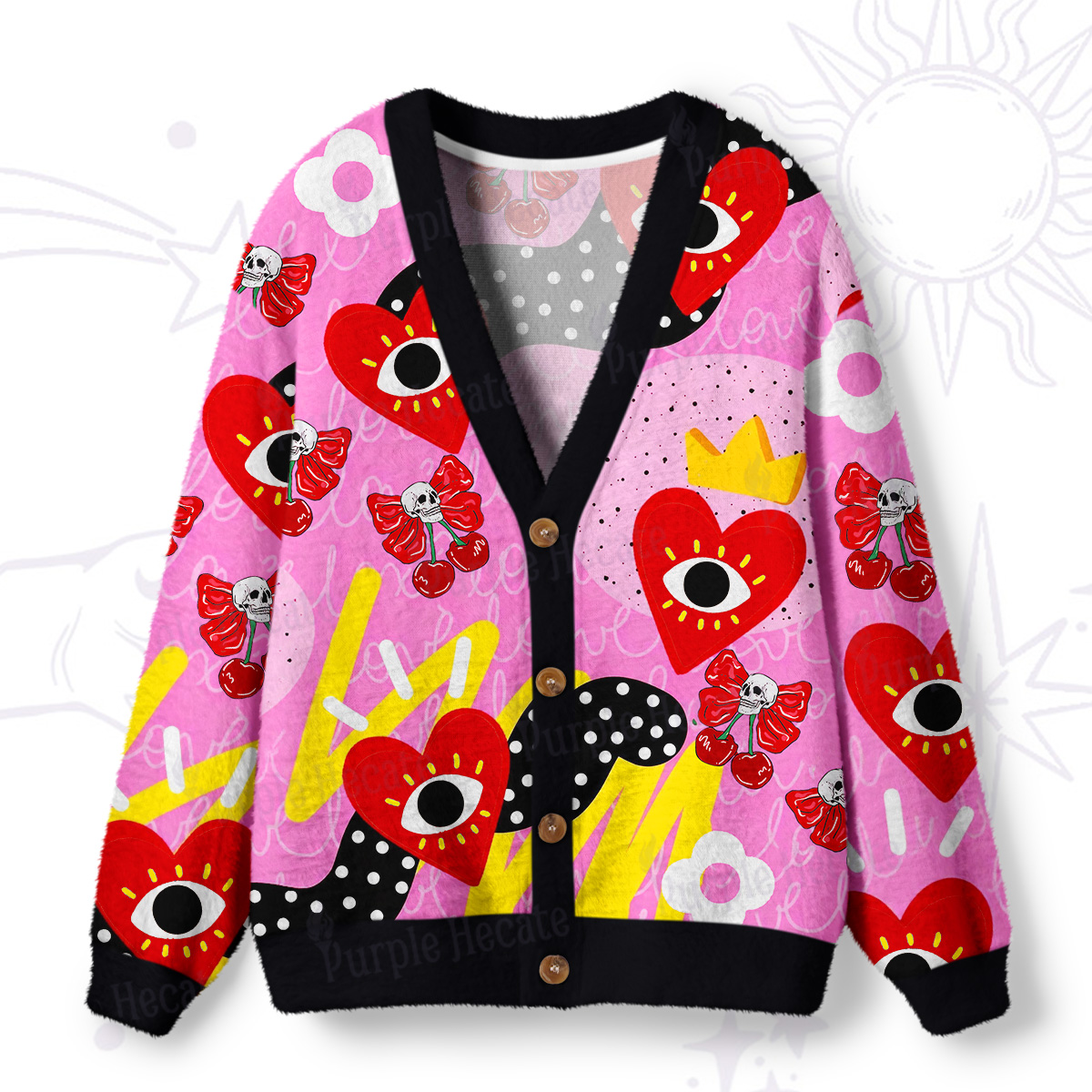 Purplehecate Evil Eye Heart Ugly Cardigan Sweaters