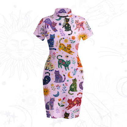 Purplehecate Rainbow Magic Cats Velvet Bodycon Dress