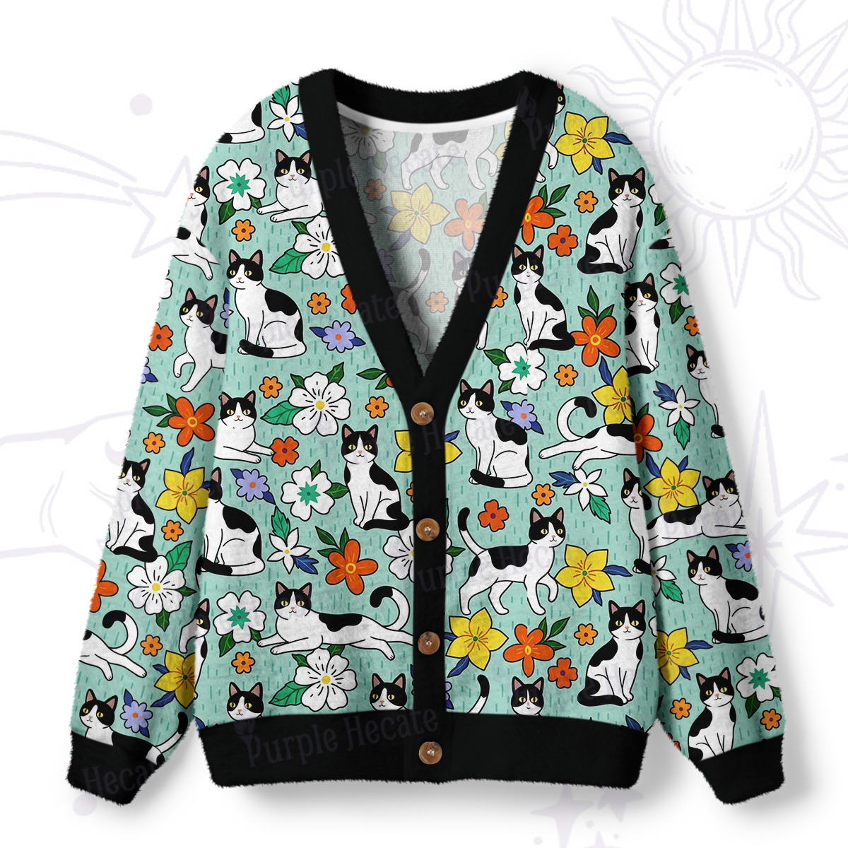 Purplehecate Enchanted Spring Whispering Cat Ugly Cardigan Sweaters