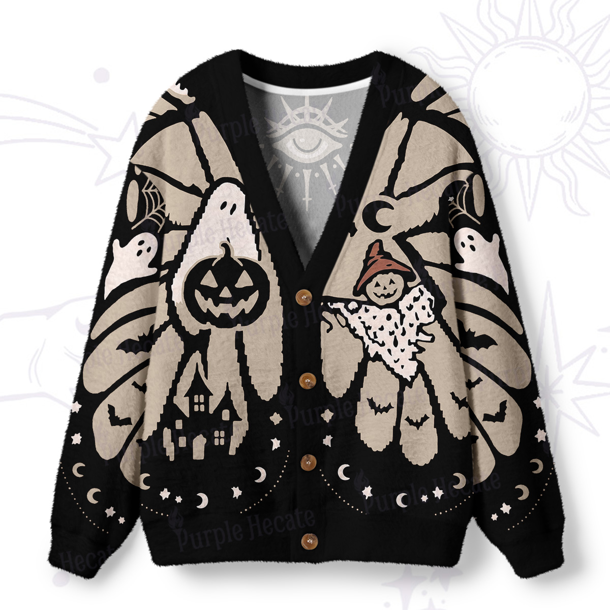 Purplehecate Haunted Pumpkin Patch Ugly Cardigan Sweaters