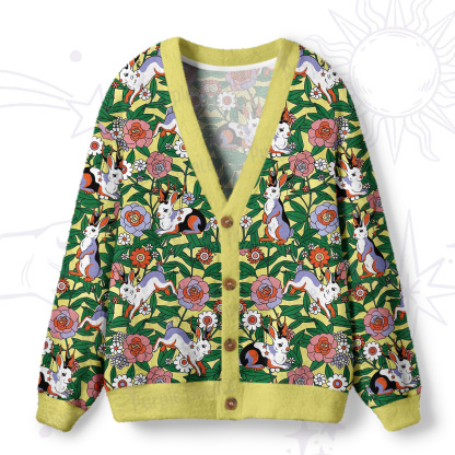 Purplehecate Mystic Blossom Bunny Garden Ugly Cardigan Sweaters