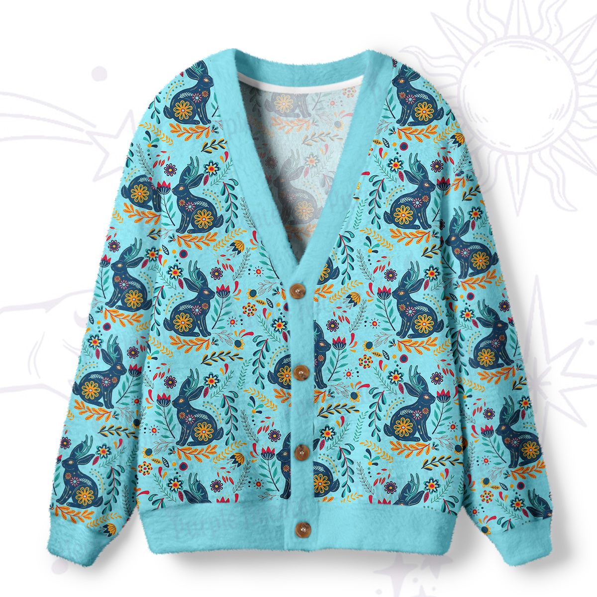 Purplehecate Secret Garden Bunny Ugly Cardigan Sweaters