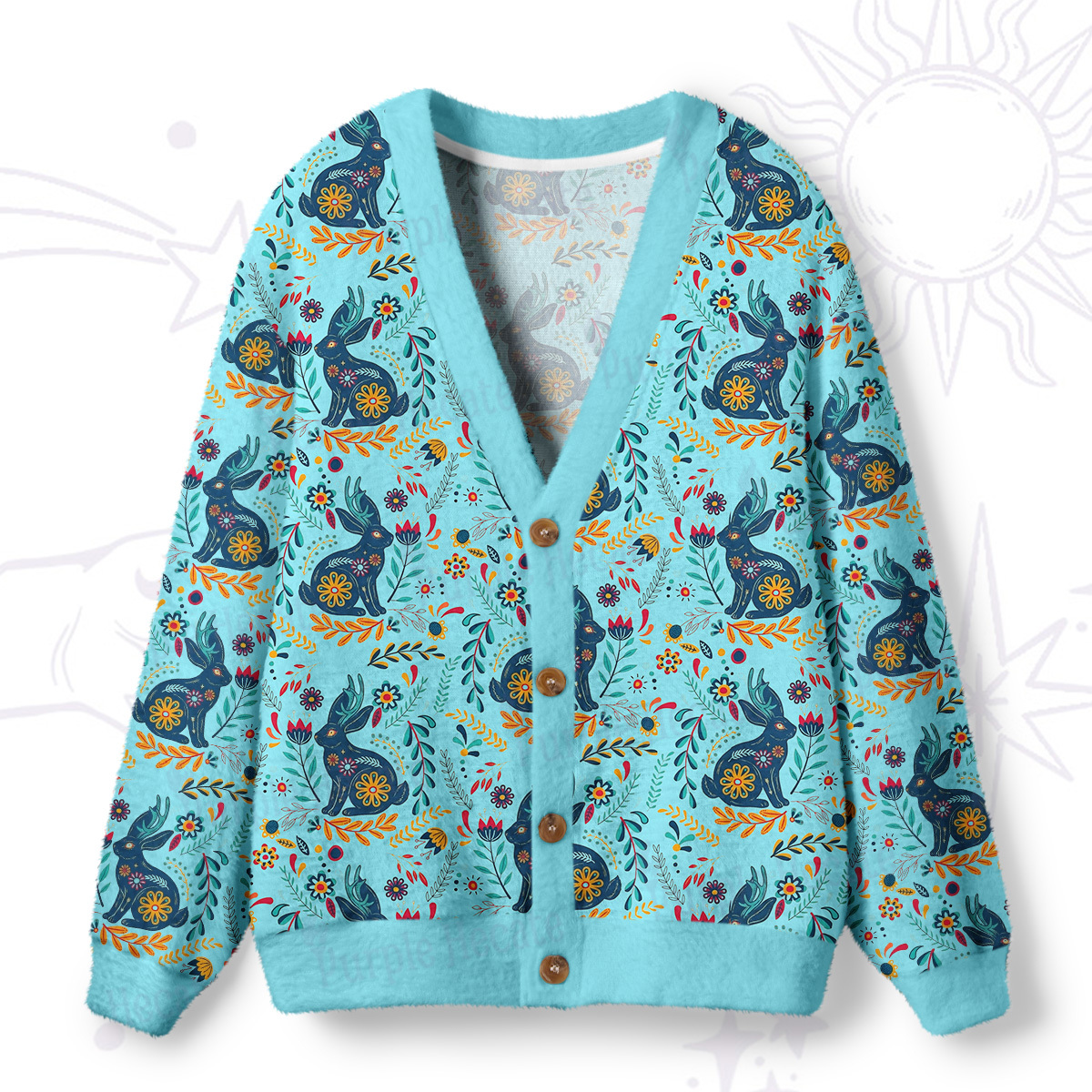 Purplehecate Secret Garden Bunny Ugly Cardigan Sweaters