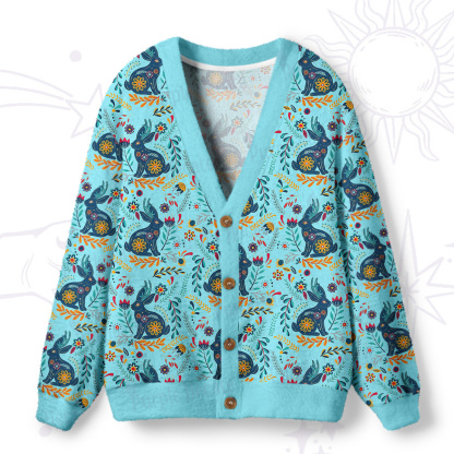Purplehecate Secret Garden Bunny Ugly Cardigan Sweaters