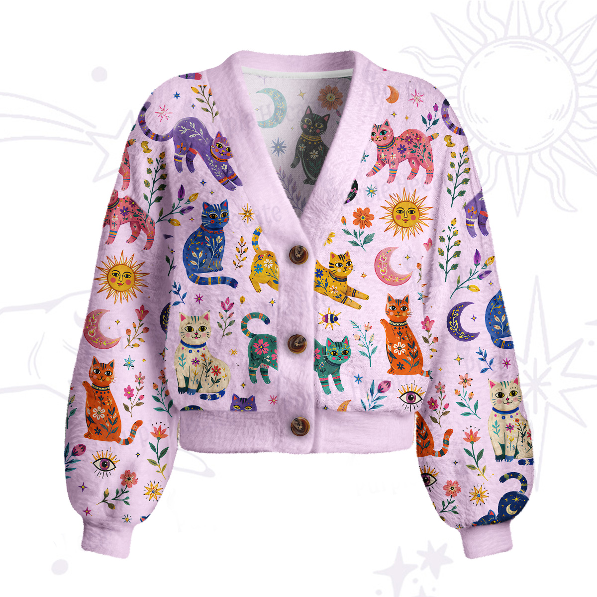 Purplehecate Rainbow Magic Cats Cardigan Sweaters
