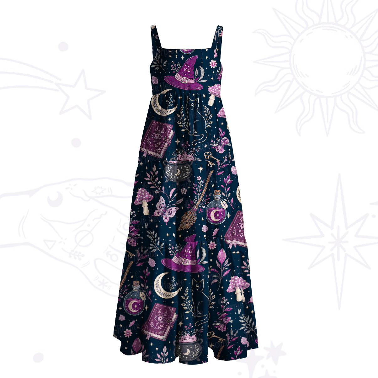 Purplehecate Witchcraft Spellbook Wide Straps Maxi Dress