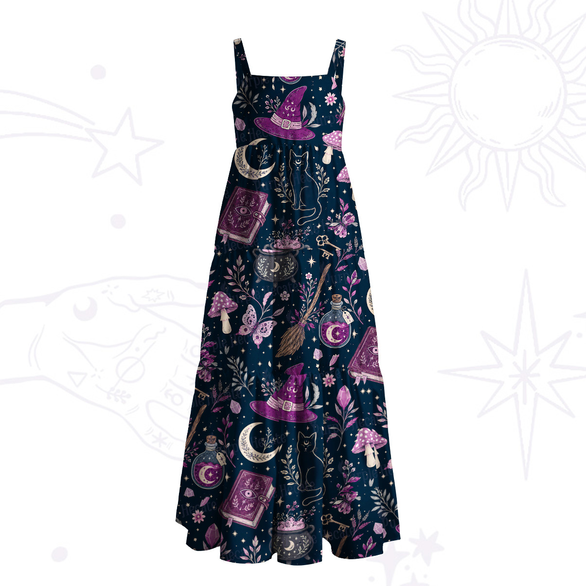 Purplehecate Witchcraft Spellbook Wide Straps Maxi Dress