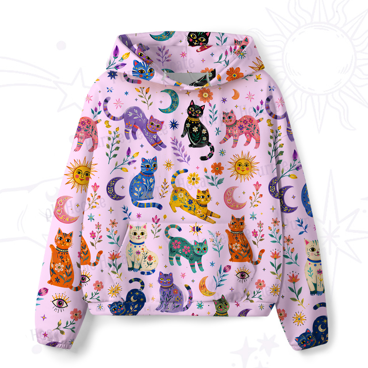 Purplehecate Rainbow Magic Cats All-Over Print Hoodie