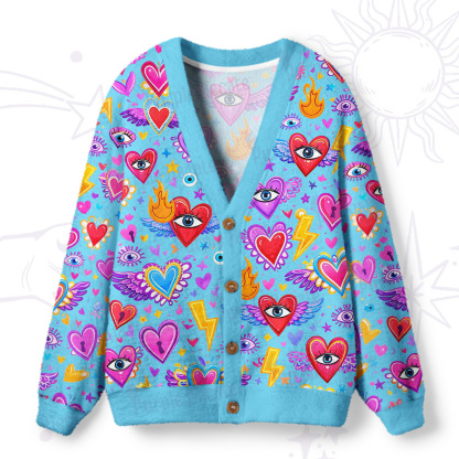 Purplehecate Mystic Heart Eye Wings Ugly Cardigan Sweaters