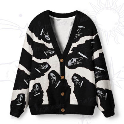 Purplehecate Scream Mask Ghost Face Ugly Cardigan Sweaters