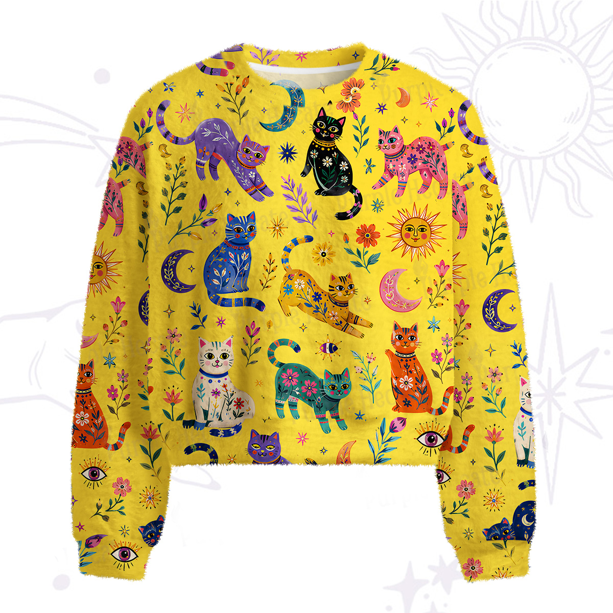 Purplehecate Rainbow Magic Cats Fuzzy Crewneck Sweater