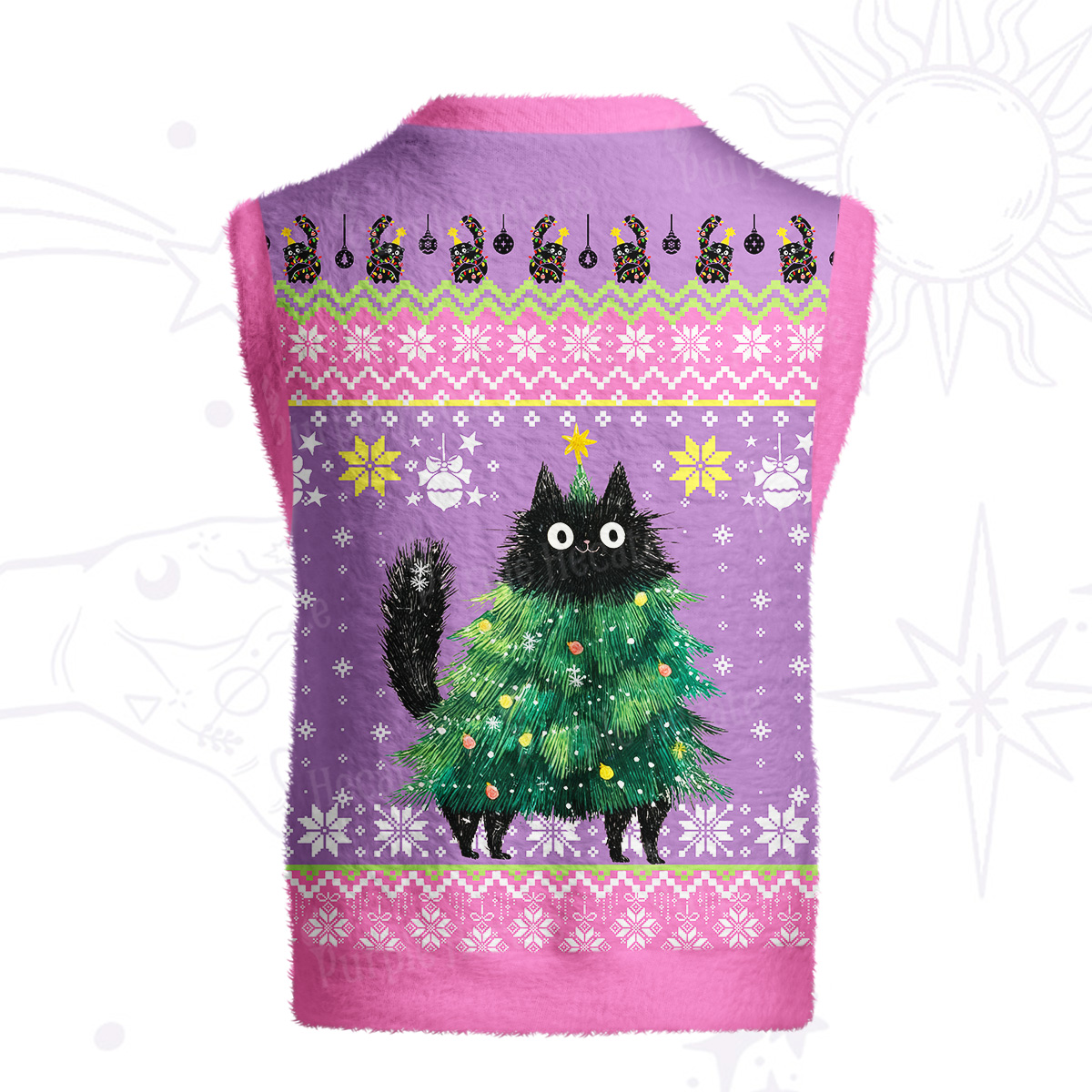 Purplehecate Funny Black Cat in Tree Ugly Sweater Vest