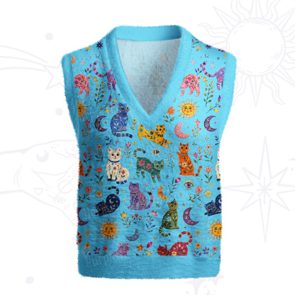 Purplehecate Rainbow Magic Cats Ugly Sweater Vest