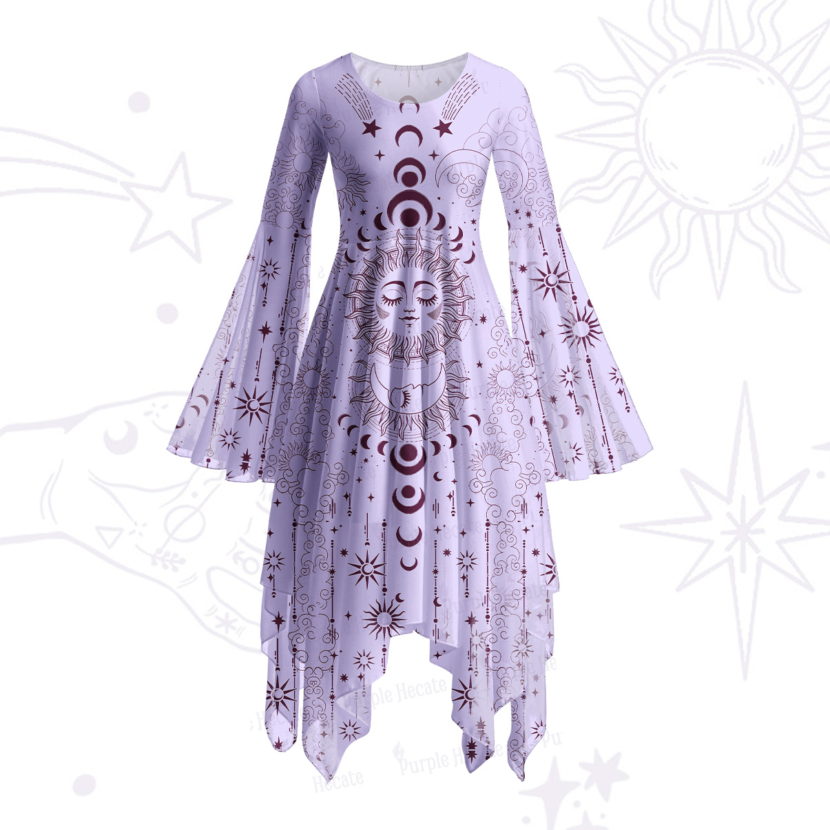 Purplehecate Lunar Eclipse Bell Sleeve Dress