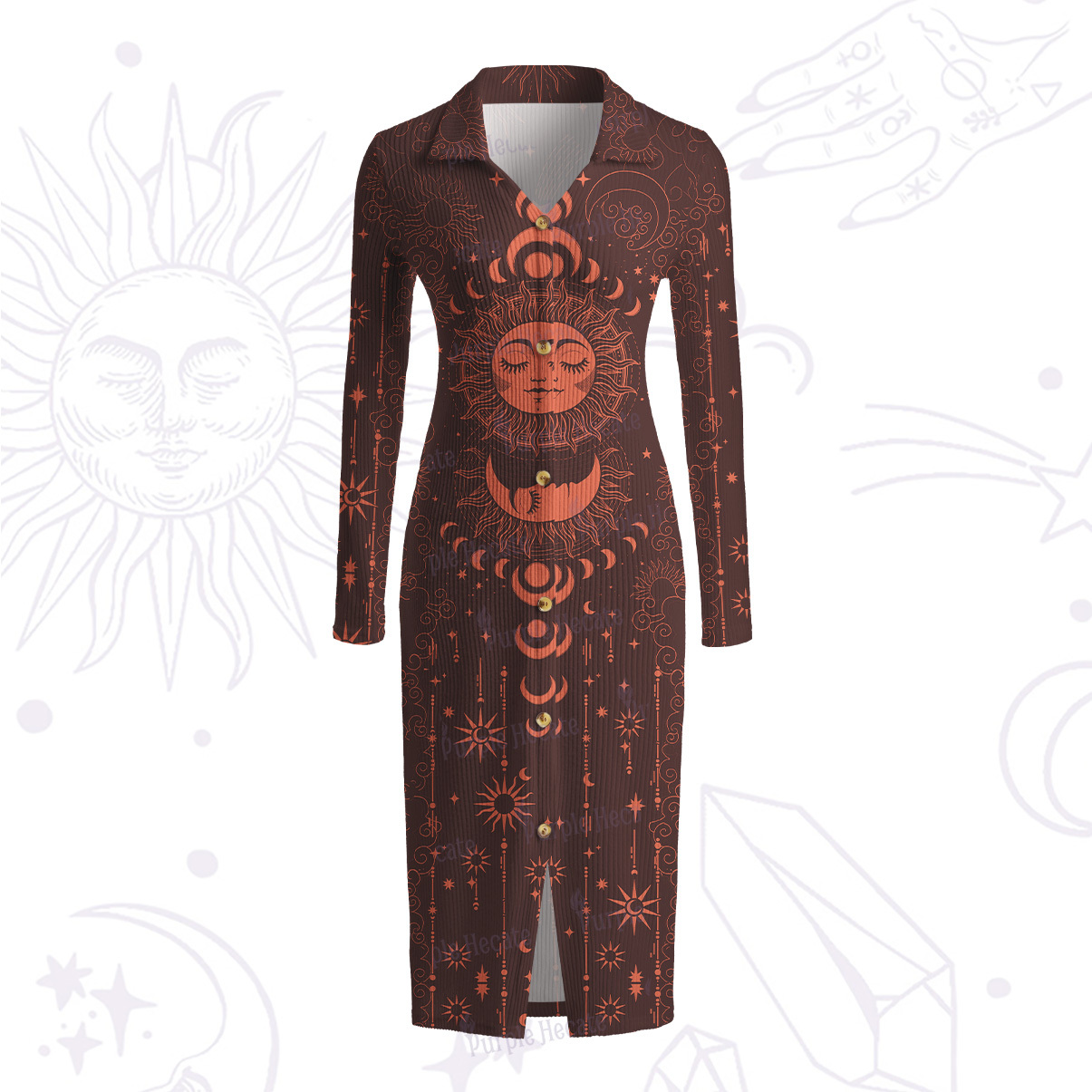 Purplehecate Lunar Eclipse Ribbed Knit Midi Dress