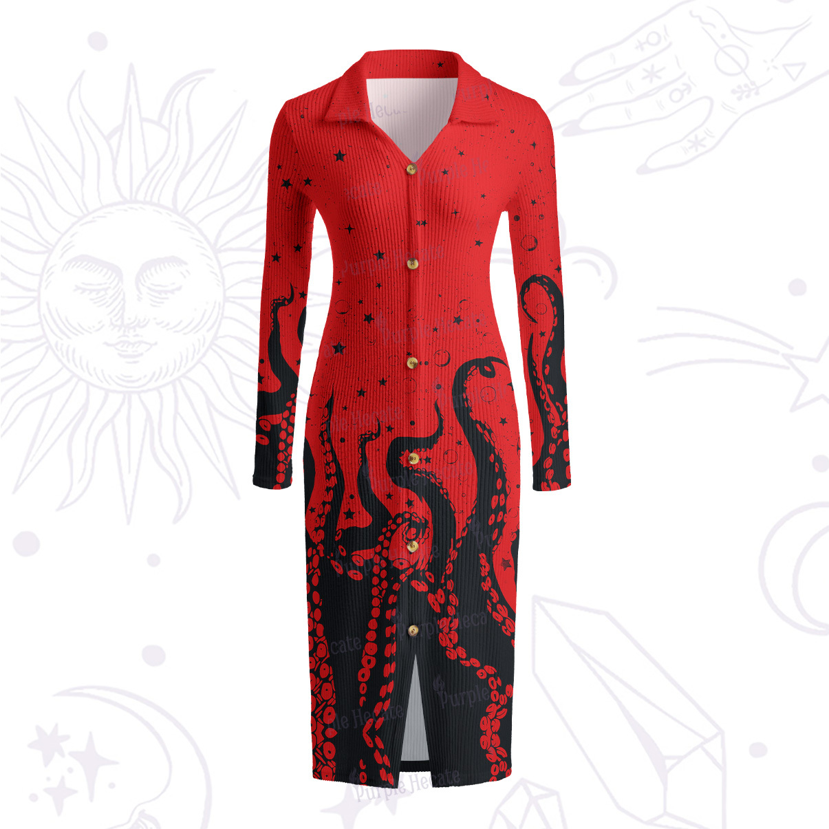 Purplehecate Tentacles of the Deep Ribbed Knit Dress