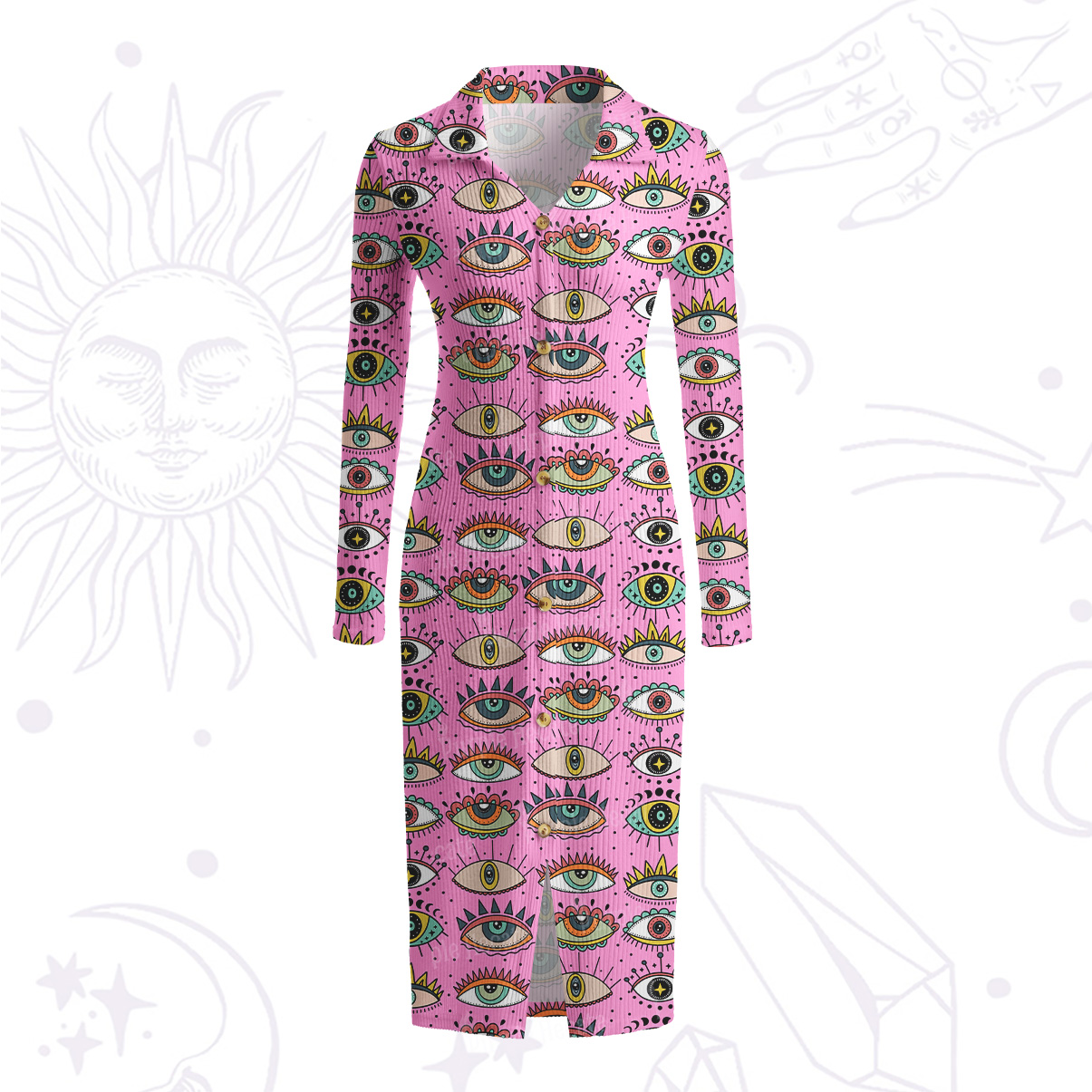 Purplehecate Evil Eye Pattern Ribbed Knit Dress