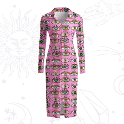 Purplehecate Evil Eye Pattern Ribbed Knit Dress