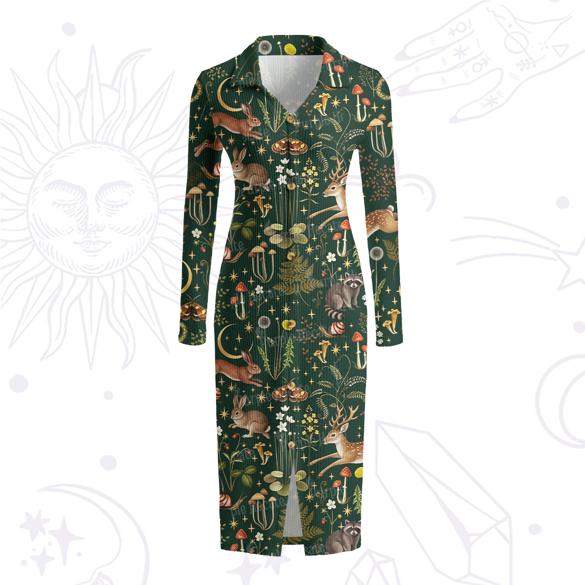 Purplehecate Enchanted Forest Animals Ribbed Knit Dress