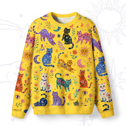 Purplehecate Rainbow Magic Cats Fuzzy Ugly Sweatshirt