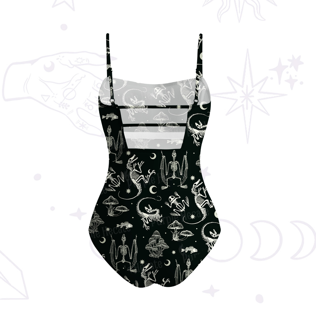 Purplehecate Prehistoric Fantasy Slim-Strap Swimsuit