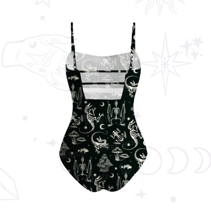 Purplehecate Prehistoric Fantasy Slim-Strap Swimsuit