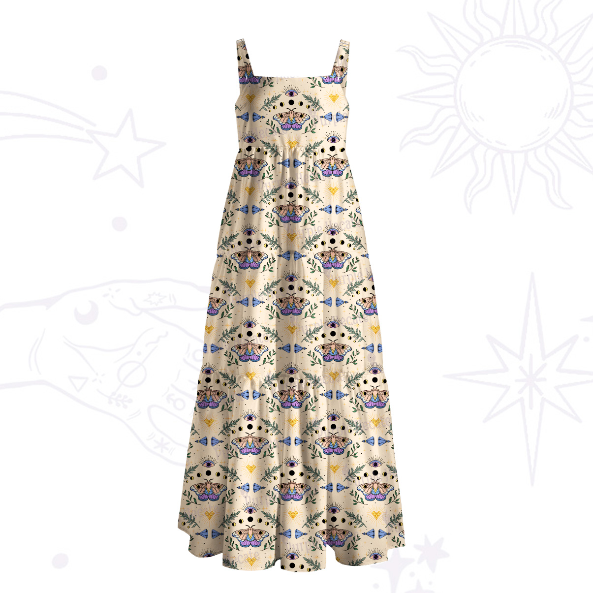 Purplehecate Luna Moth Witch Wide Straps Maxi Dress