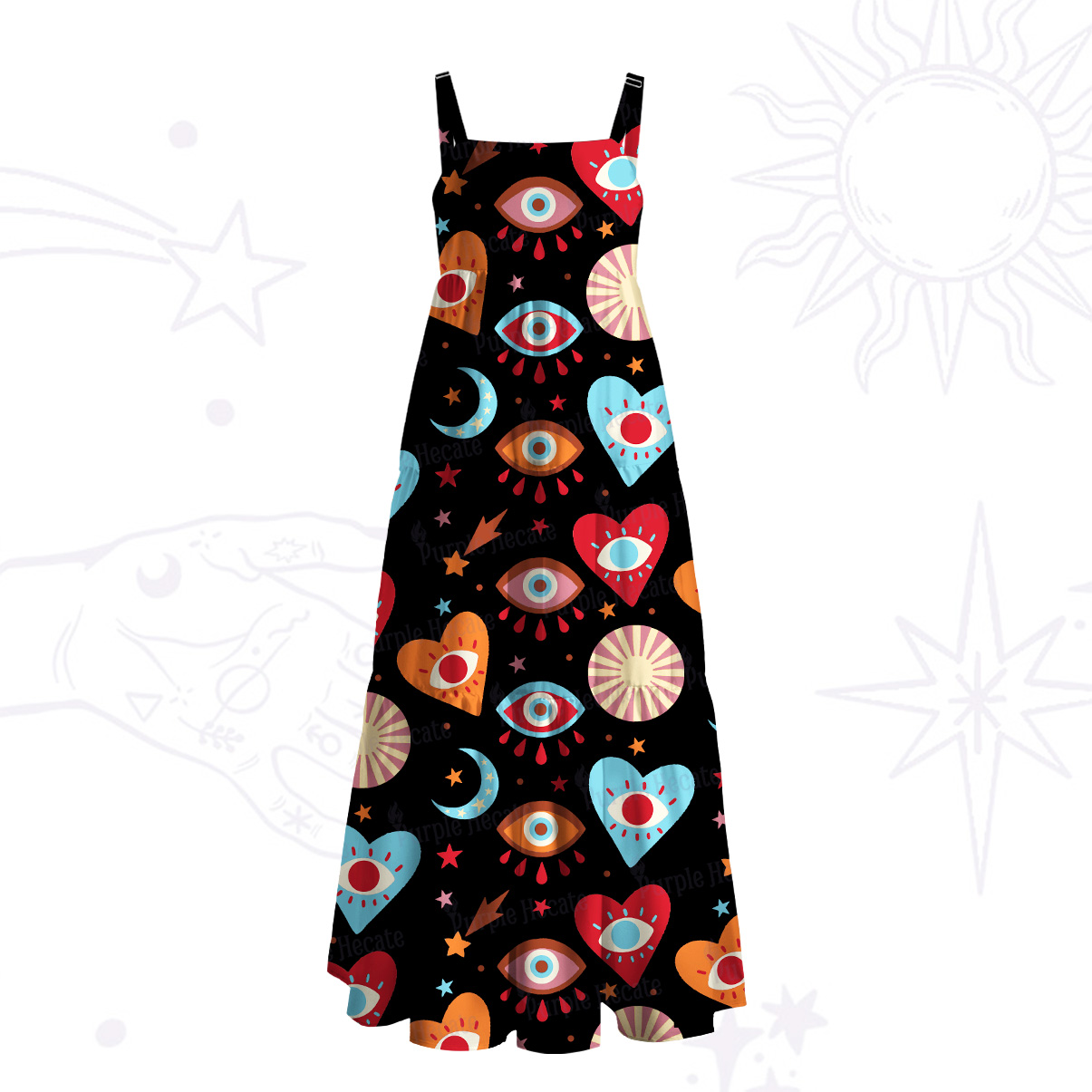 Purplehecate The Enchanted Eye of Love Wide Straps Maxi Dress