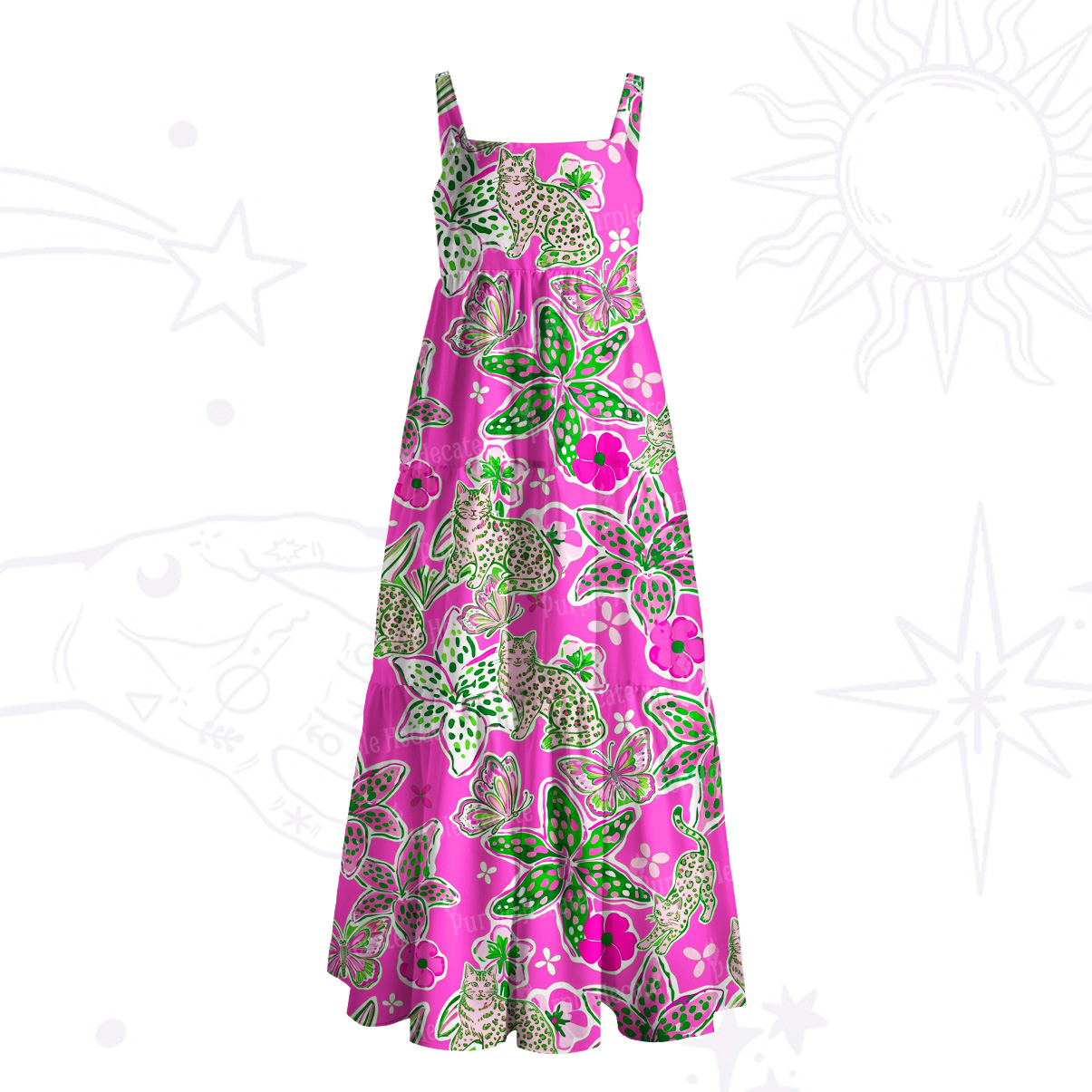 Purplehecate Mystic Wild Bloom Jungle Wide Straps Maxi Dress