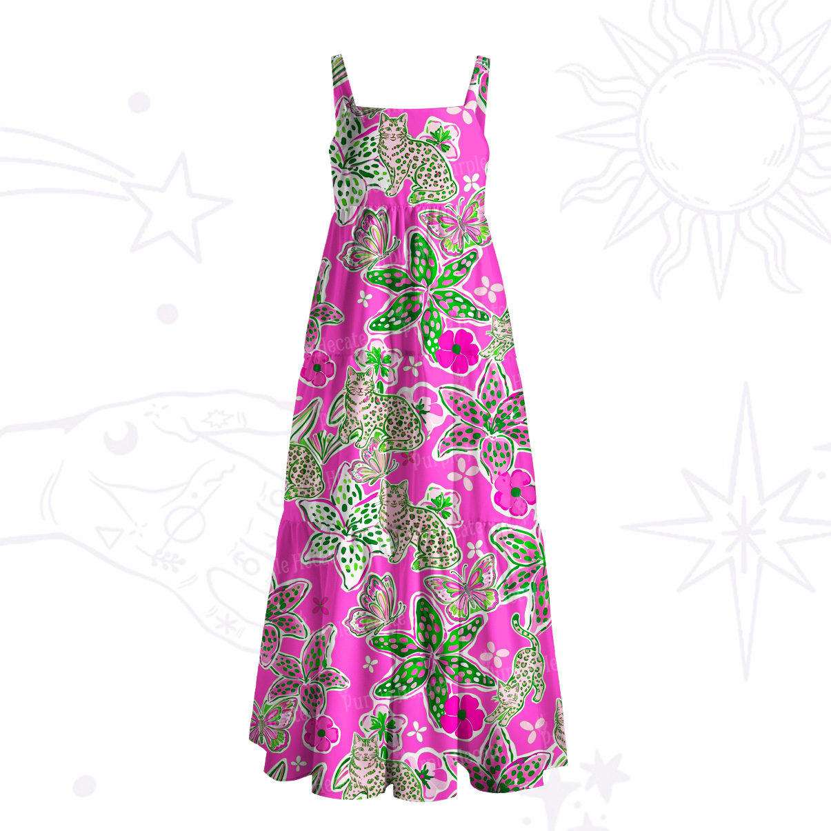 Purplehecate Mystic Wild Bloom Jungle Wide Straps Maxi Dress