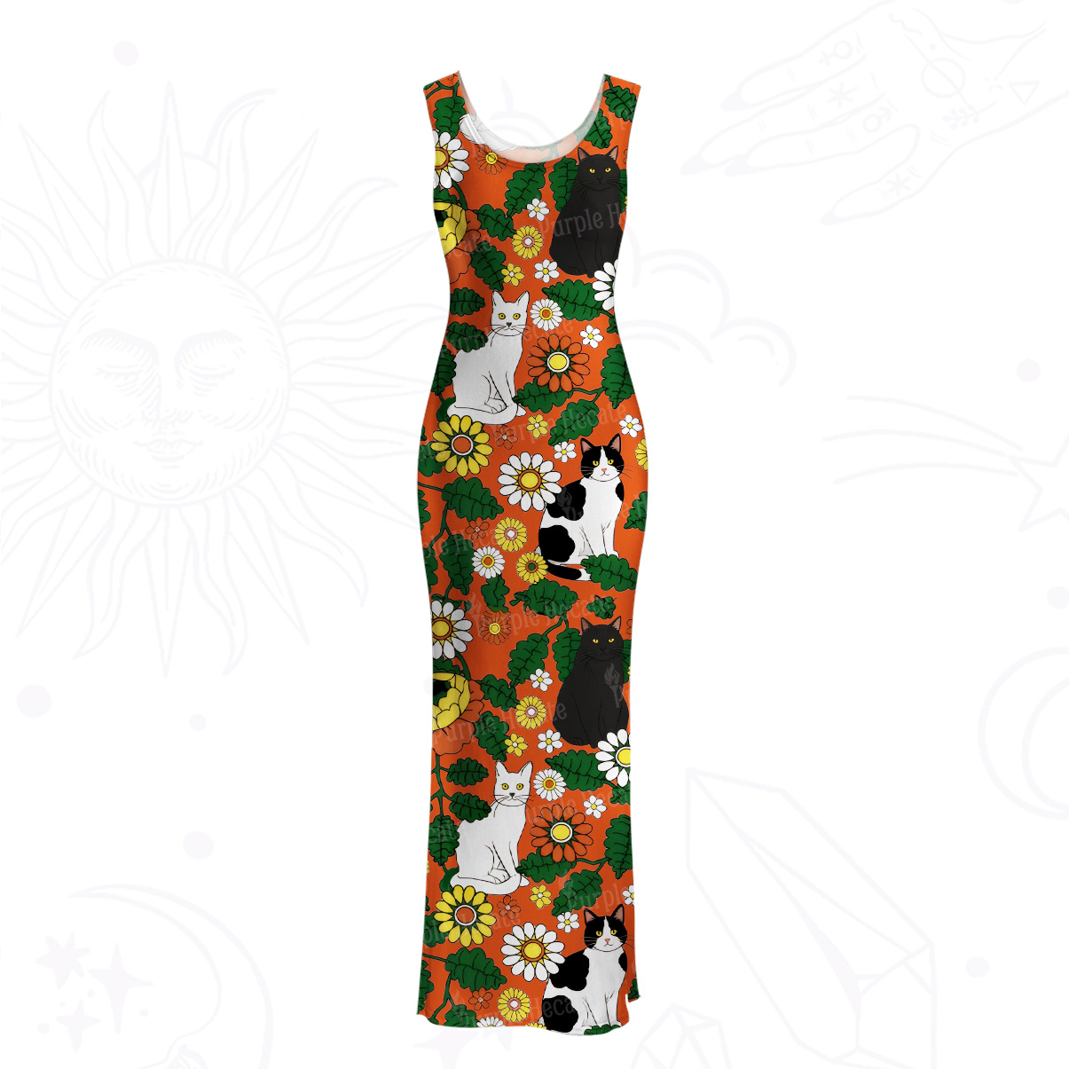 Purplehecate Daisy Cat  Garden Mesh Maxi Tank Beach Dress