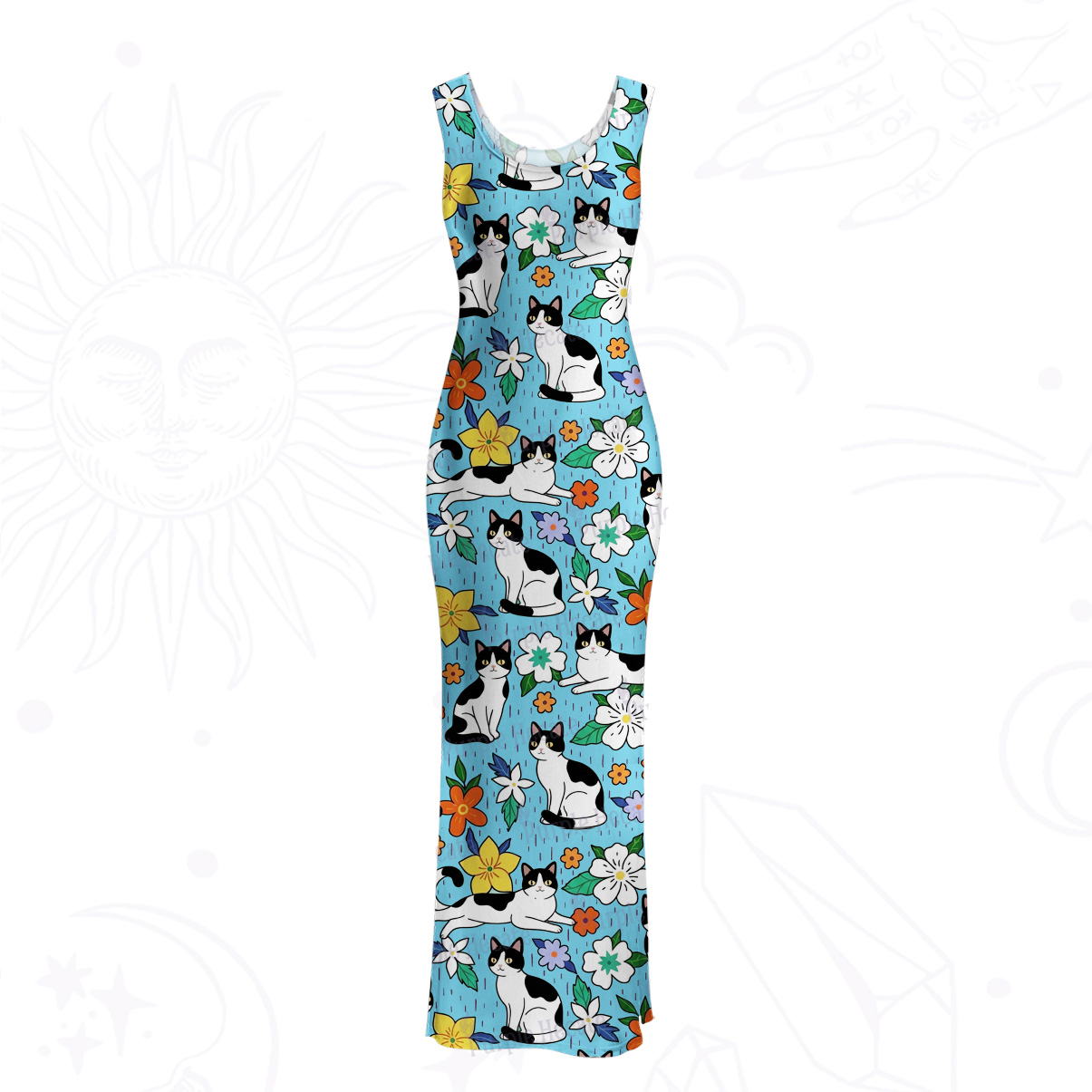 Purplehecate Enchanted Spring Whispering Cat Mesh Maxi Tank Beach Dress