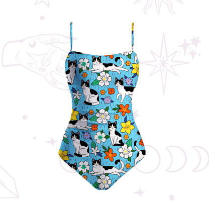 Purplehecate Enchanted Spring Whispering Cat Slim-Strap Swimsuit