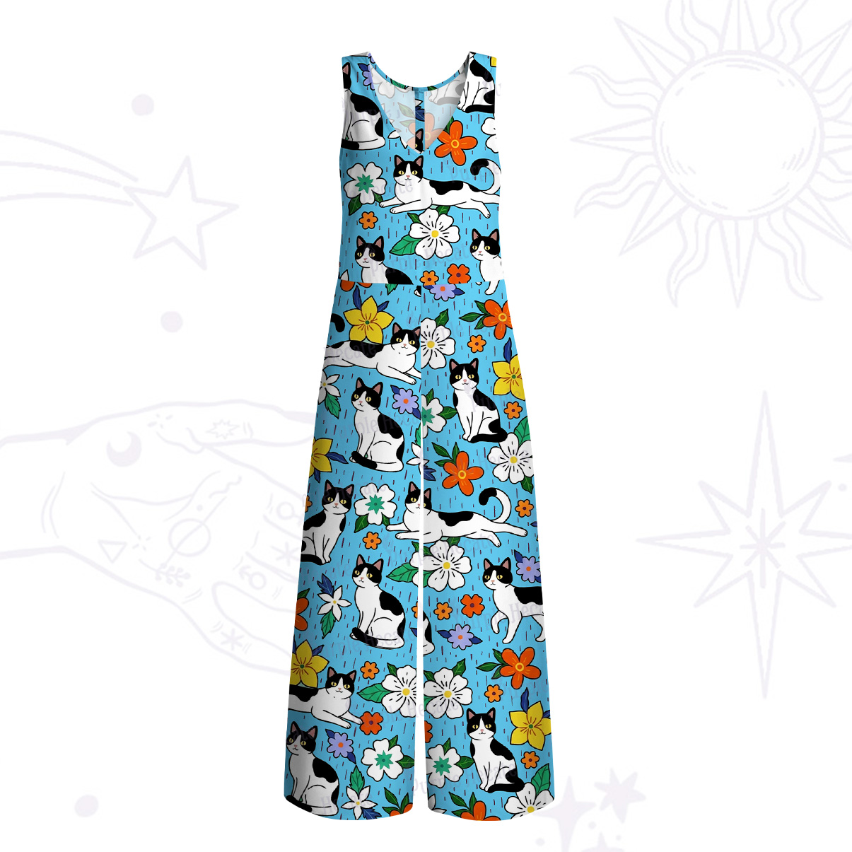 Purplehecate Enchanted Spring Whispering Cat Wide Leg Jumpsuit