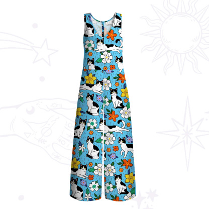 Purplehecate Enchanted Spring Whispering Cat Wide Leg Jumpsuit