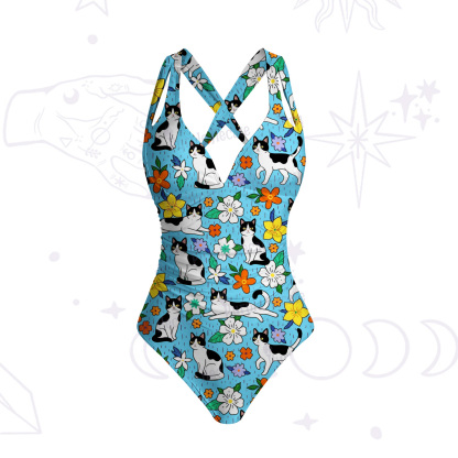 Purplehecate Enchanted Spring Whispering Cat One-Piece Swimsuit
