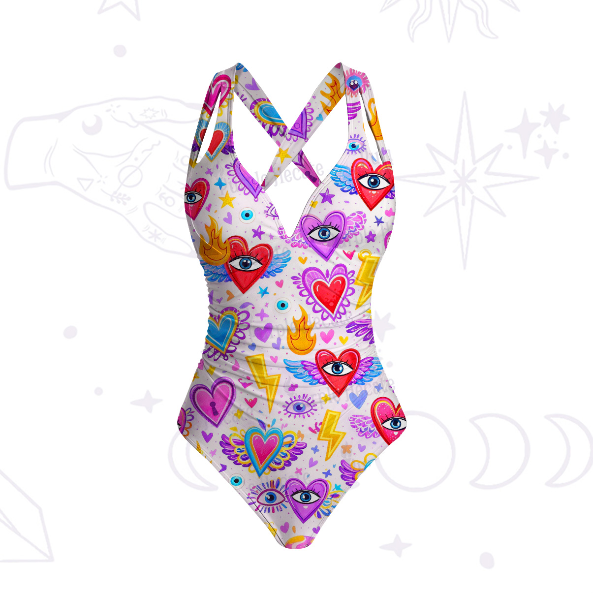 Purplehecate Mystic Heart Eye Wings One-Piece Swimsuit