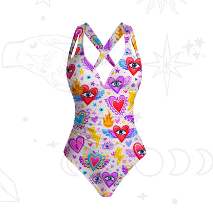 Purplehecate Mystic Heart Eye Wings One-Piece Swimsuit