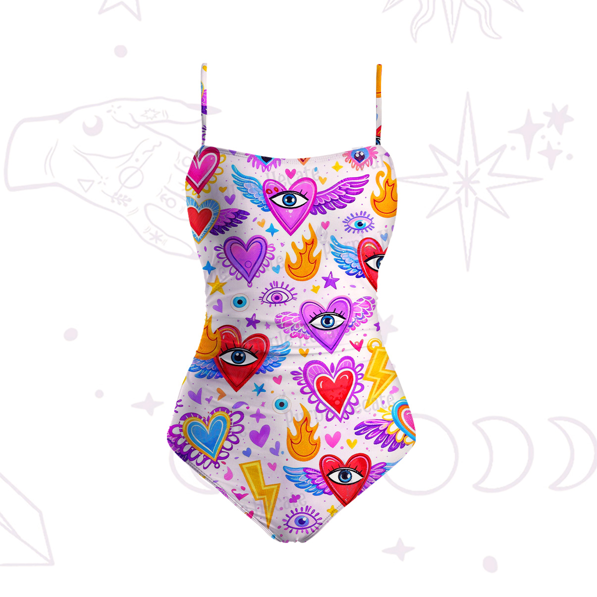 Purplehecate Mystic Heart Eye Wings Slim-Strap Swimsuit